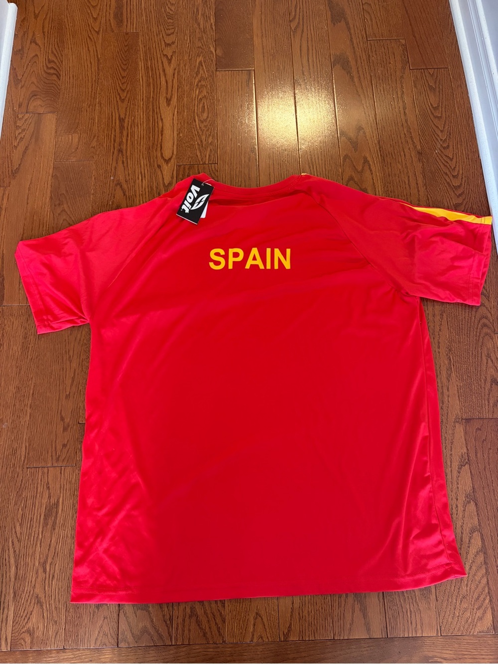 Red Spain Soccer Shirt with Yellow Lettering